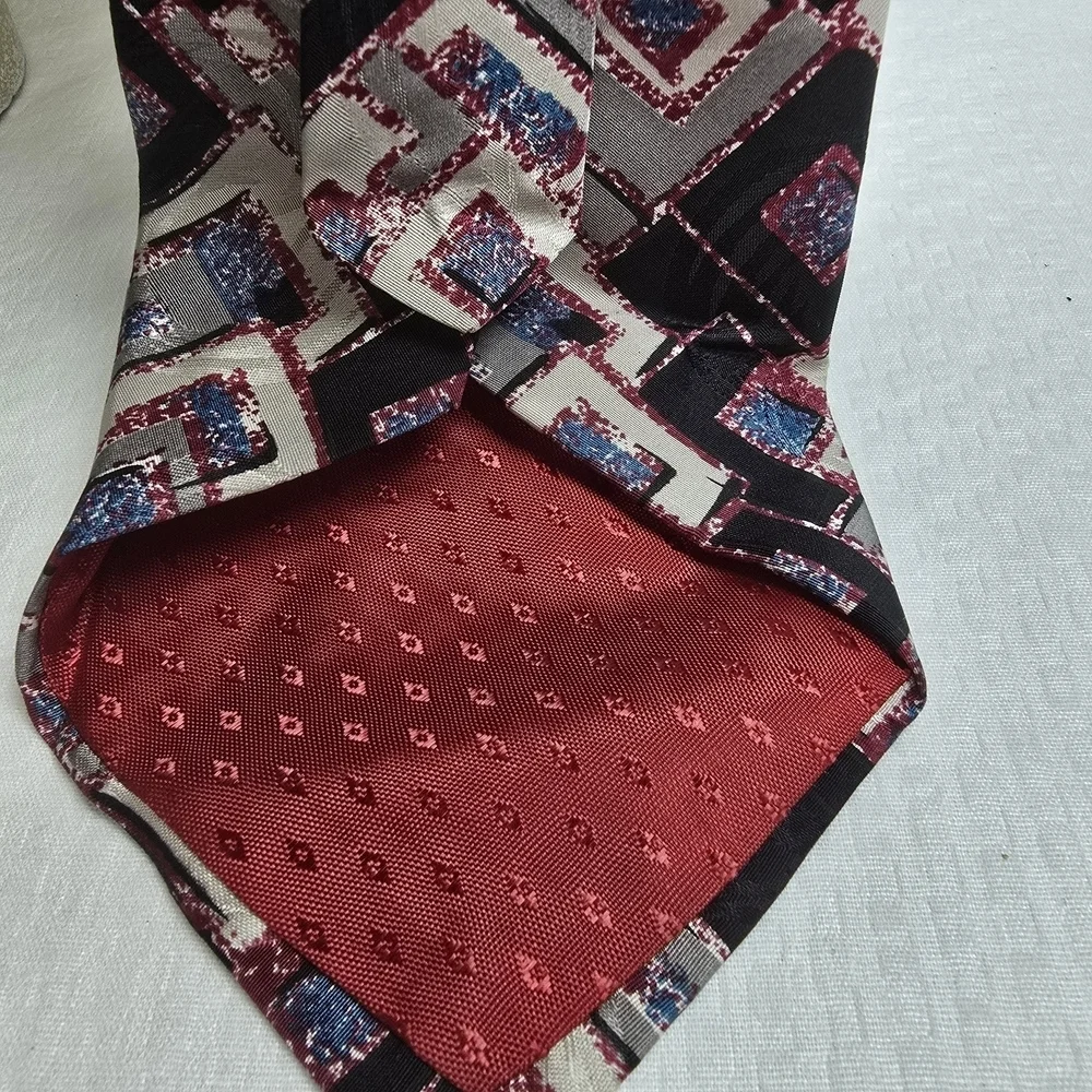 Zianetti Imported Silk Geometric Patterned Tie - Black, Blue, Gray, Mens EUC